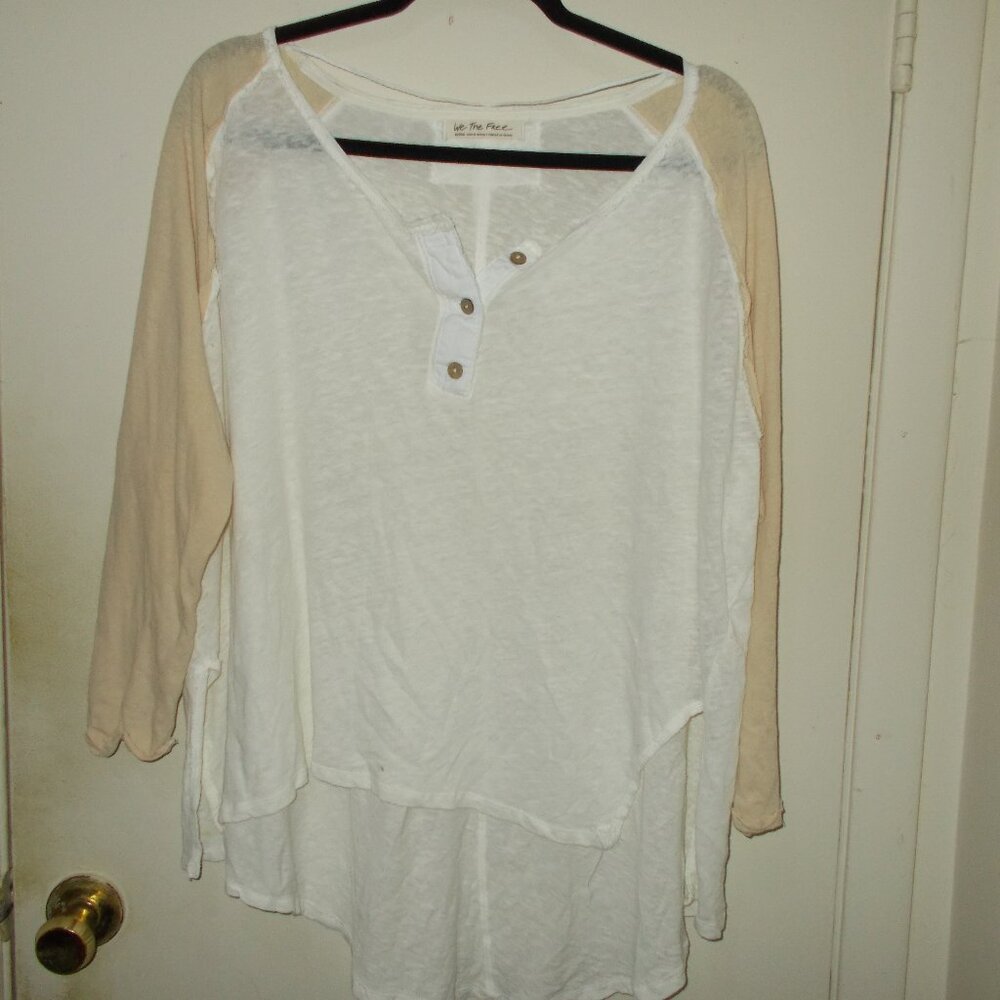 We The Free (Free People) Grand Slam Henley Top Cream/Tan Size Medium FINAL